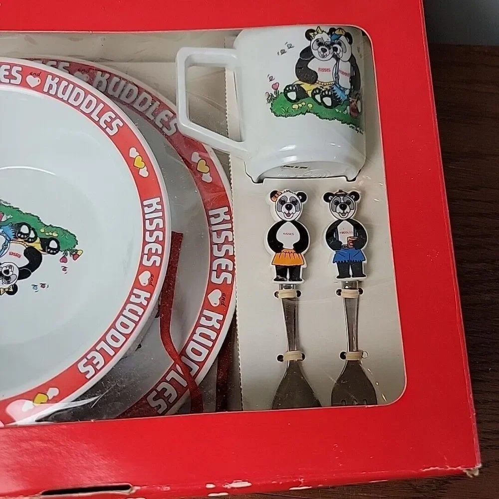 Vtg‎ 1985 6 Piece Child's Dish Set Panda Bears Melamine New Old Stock Taiwan